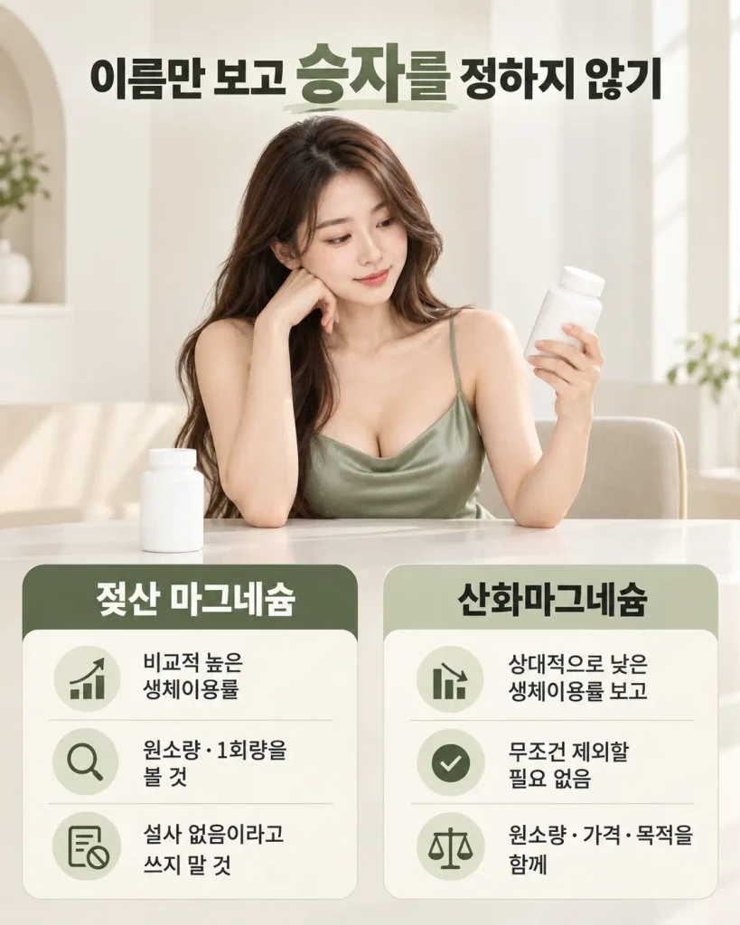 젖산 마그네슘 산화마그네슘 흡수율 부작용 차이 비교