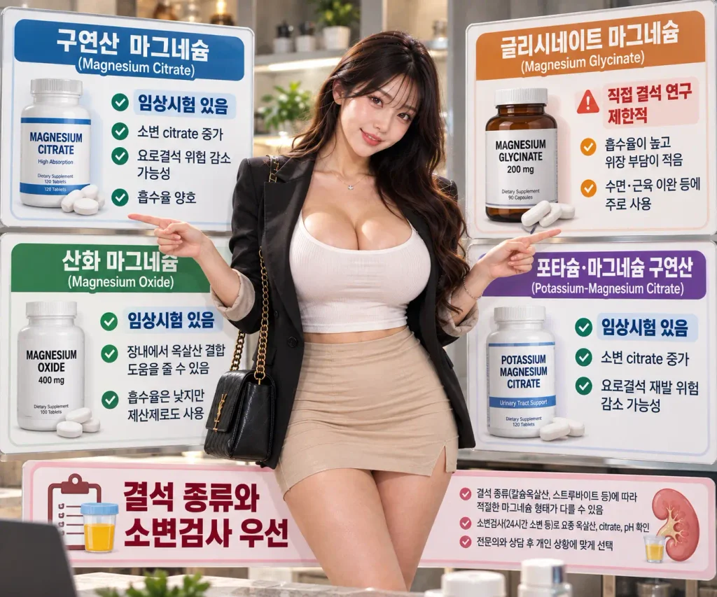 구연산 산화 글리시네이트 마그네슘 요로결석 비교