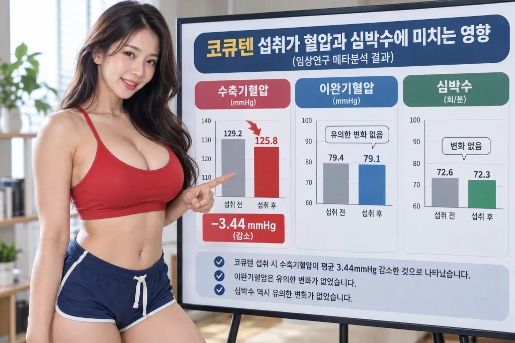 코큐텐 혈압 효과 수축기혈압 3.44mmHg 감소 연구 결과
