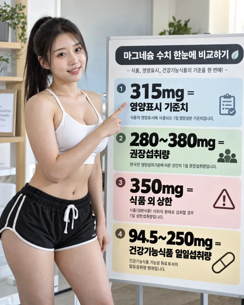 마그네슘 315mg 하루 권장량 350mg 상한섭취량 차이
