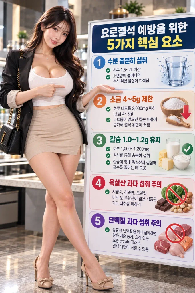 요로결석 재발 예방 수분 소금 칼슘 옥살산 단백질 관리