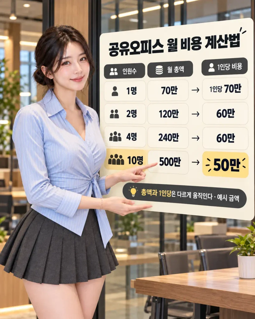 공유오피스 1인 2인 4인 10인 월 비용 1인당 비용 비교