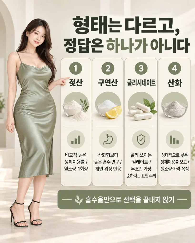 젖산 구연산 글리시네이트 산화 마그네슘 차이 흡수율 비교
