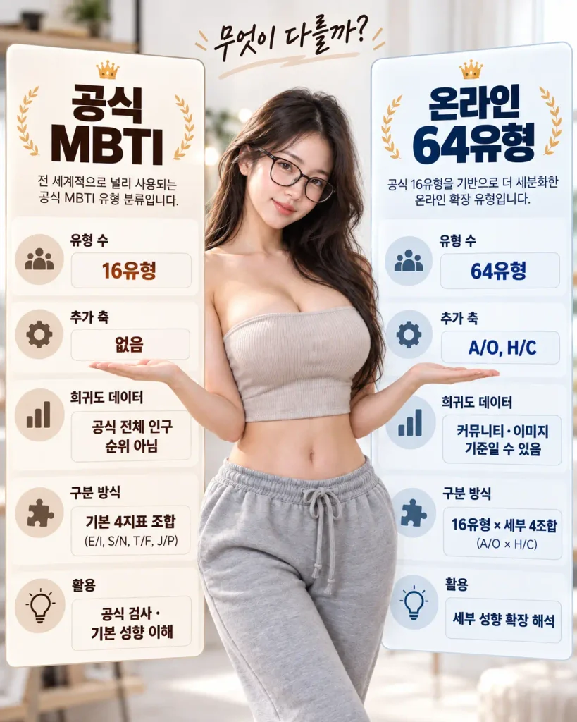 공식 MBTI와 MBTI 64유형 검사 차이 비교