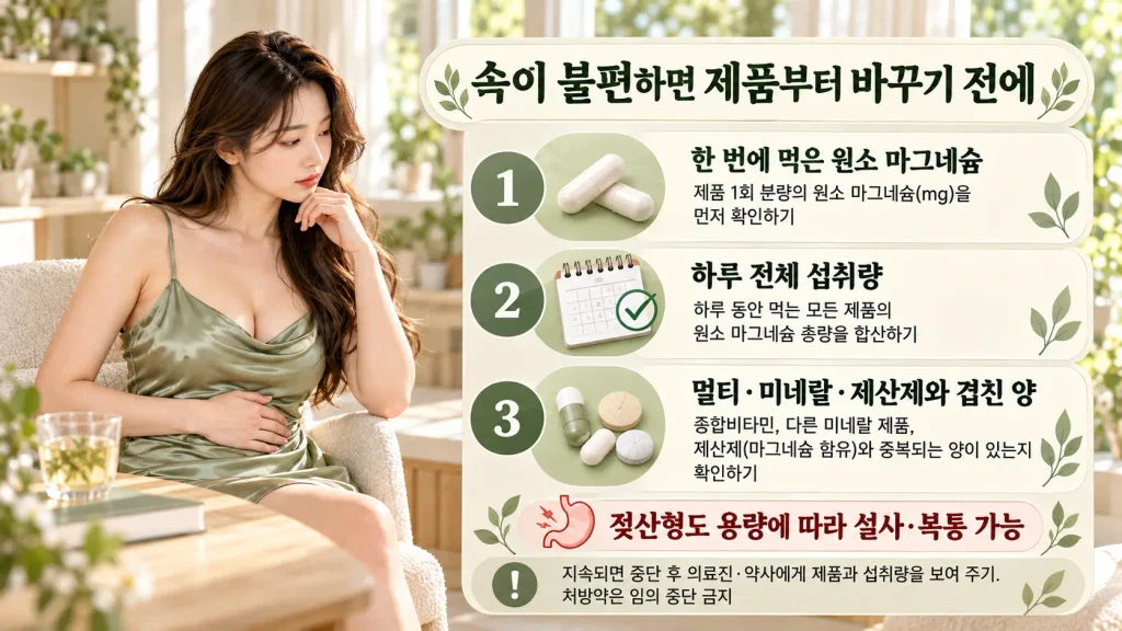 젖산 마그네슘 설사 복통 위장 부담 발생 시 확인 방법