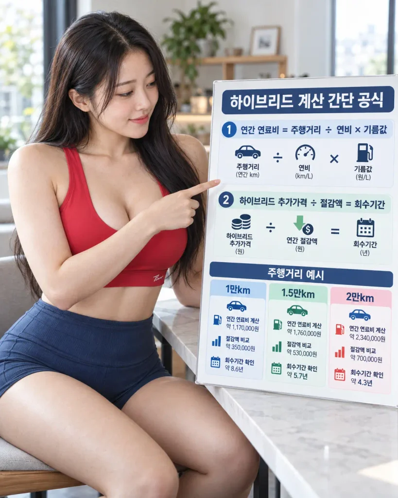 하이브리드 SUV 손익분기점 연간 주행거리별 연료비 회수기간 계산